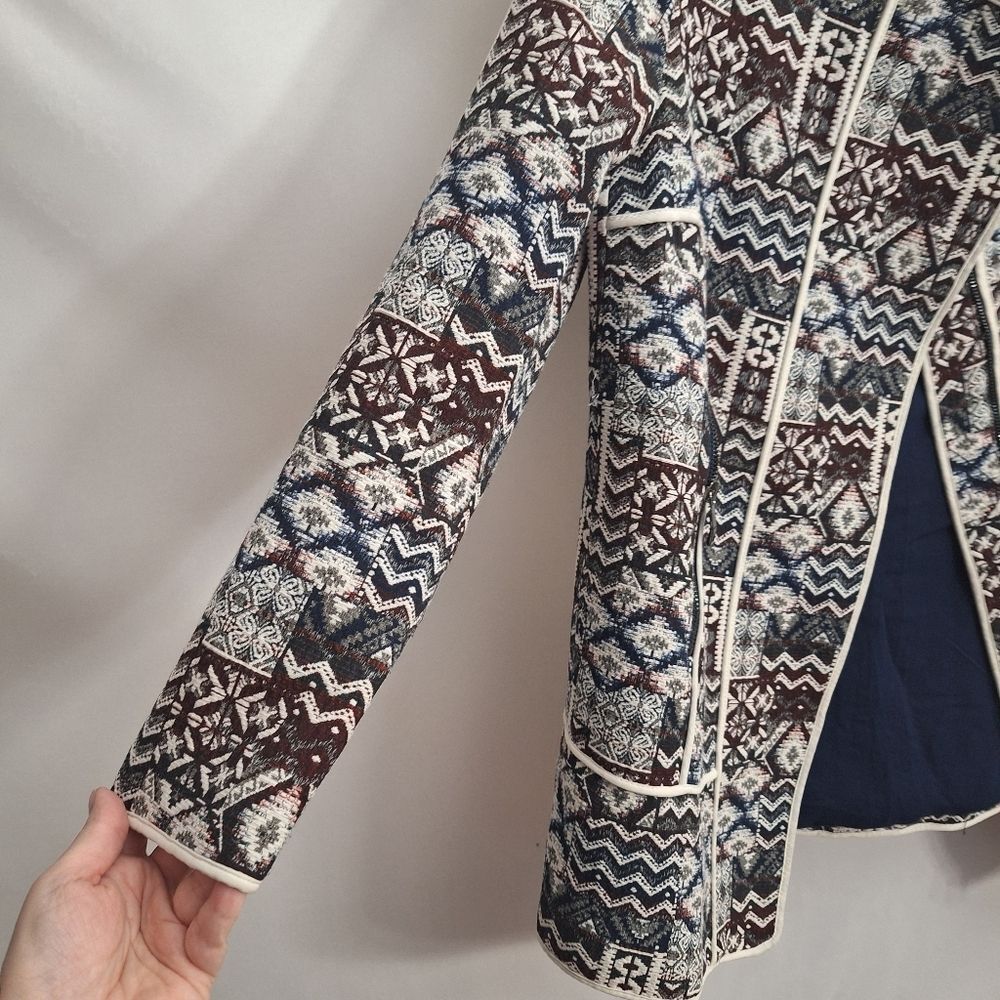 Zara Moto Jacquard Blazer Long Sleeve Textured Tribal Fall Small Womens - Picture 4 of 13
